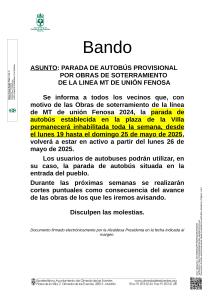 AVISO -  PARADA DE AUTOBUS PLAZA DE LA VILLA INHABILITADA
