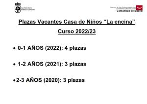 PROCESO DE ADMISIÓN de Alumnos  para el curso 2022/2023 en la CASA DE NIÑOS LA ENCINA