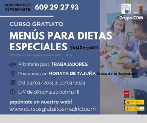 CURSOS GRATUITOS: MENÚS PARA DIETAS ESPECIALES  y  REDUCCIÓN DE SUJECIONES EN PERSONAS DEPENDIENTES. 