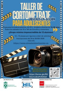 🎬 JÓVENES EN ACCIÓN – TALLER DE CORTOMETRAJES 2026 Una iniciativa financiada por la Comunidad de Madrid, a través de la Dirección General de Juventud.