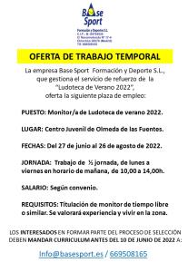 OFERTA DE EMPLEO DE VERANO EN EL MUNICIPIO